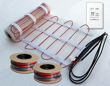 Floor heating cable, mat and thermostat.